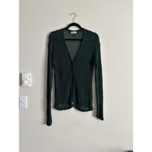 Esprit Vintage 80s 90s Lace Knit Cardigan‎ Green Medium Fairy Hippie Grunge